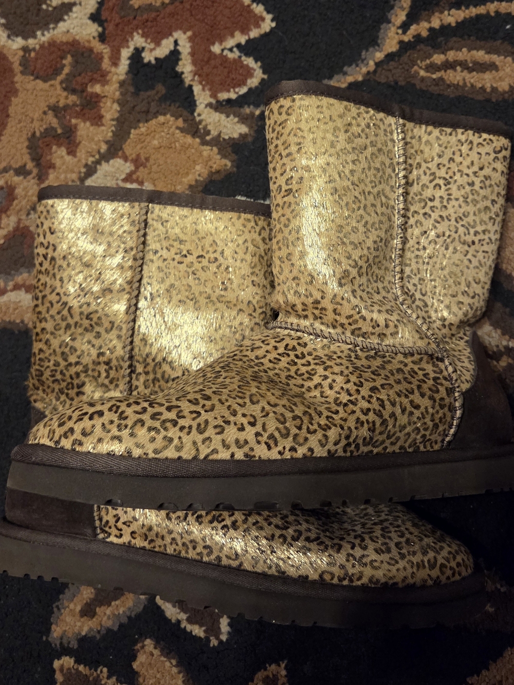 UGG Leopard Print Short Winter Boots - Metallic Gold